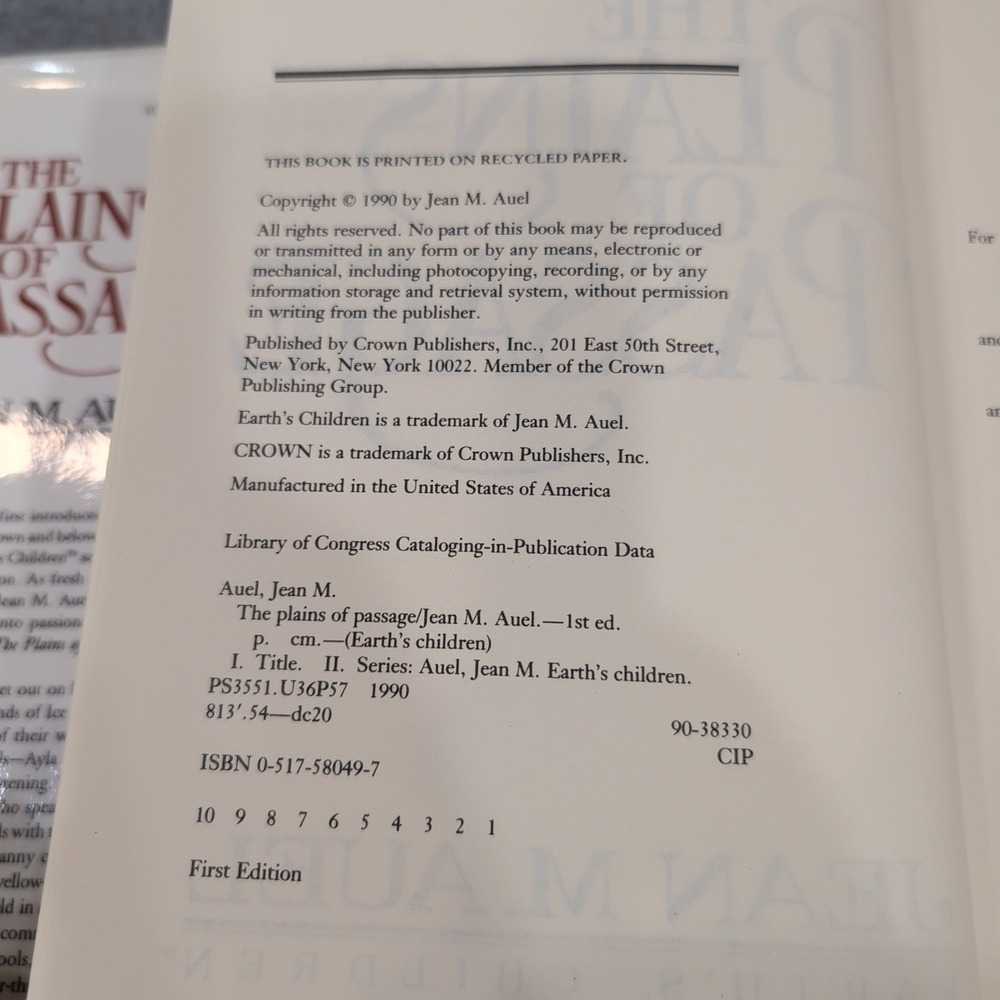 The Plains of Passage Jean M Auel First Edition, 1st Printing Hardcover Book‎ - Picture 3 of 3